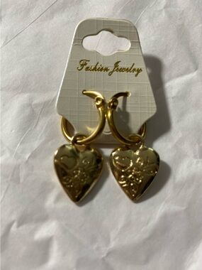 Gold Heart Charm Hoop Earrings